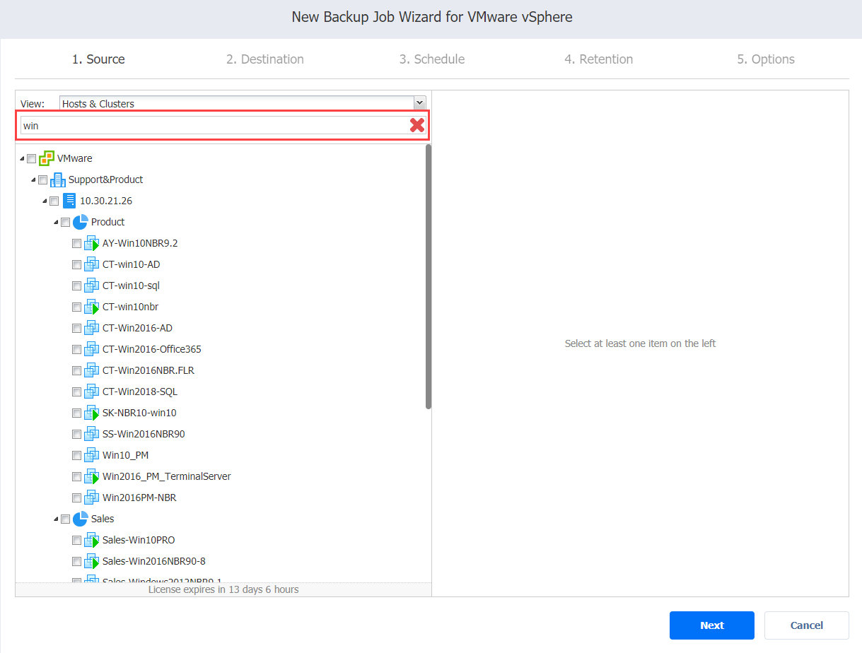 Nakivo navigator through VMware Vsphere